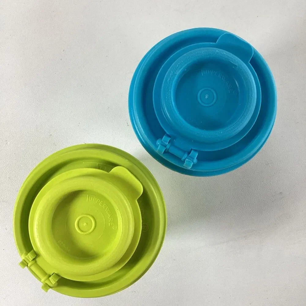 Tupperware Midget Shakers Salt Pepper Spice Storage Blue Green 4789 Vintage